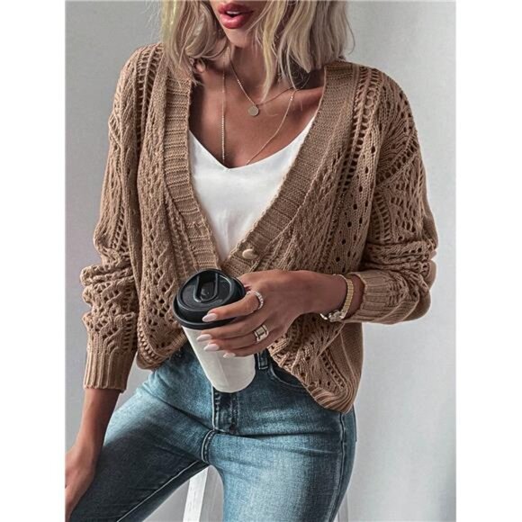 Open Knit Drop Shoulder Cardigan - Picture 6 of 7